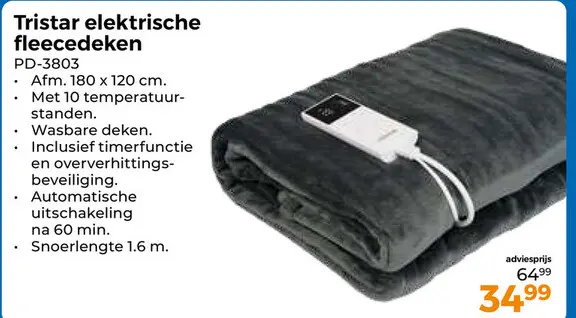 Aanbieding: Tristar elektrische fleecedeken