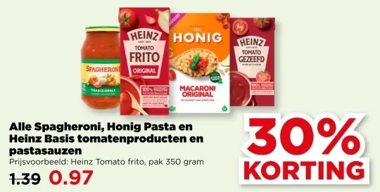 Aanbieding: Sagheroni, Honig Pasta en Heinz Basis tomatenproducten en pastasauzen