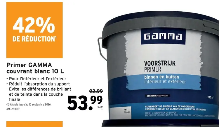 Offre: Primer couvrant blanc 10 L