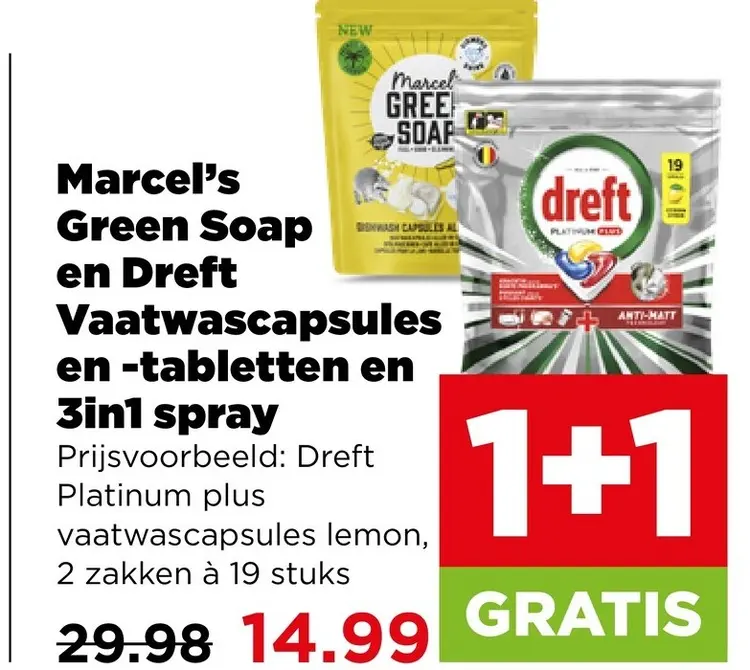 Aanbieding: Marcel's Green Soap en Dreft Vaatwascapsules en -tabletten en 3in1 spray