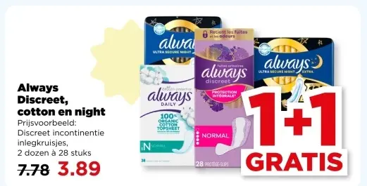 Aanbieding: Always Discreet, cotton en night