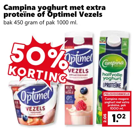 Aanbieding: Campina yoghurt met extra proteïne of Optimel