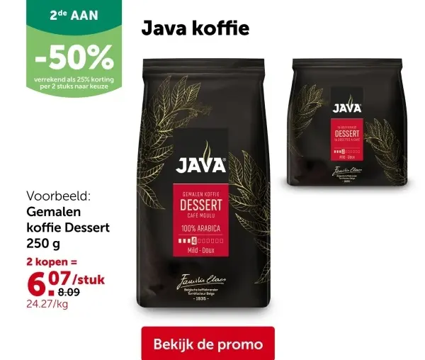 Promotie: Java koffie Gemalen koffie Dessert