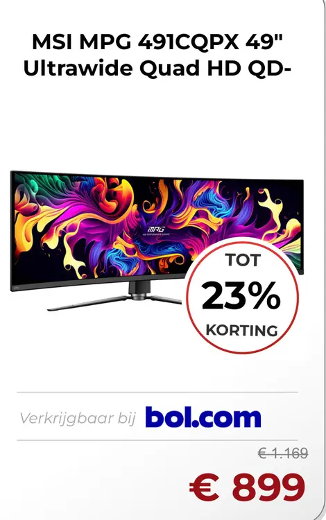 Aanbieding: MSI MPG 491CQPX 49" Ultrawide Quad HD QD-