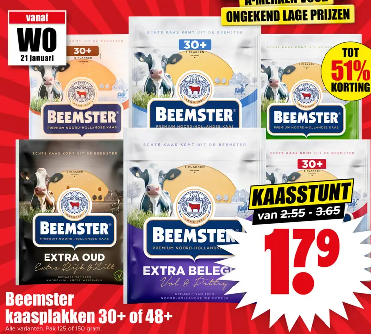 Aanbieding: Beemster kaasplakken 30+ of 48+