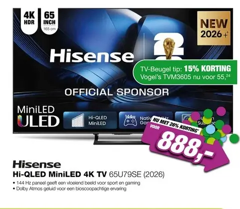 Aanbieding: Hisense 65U79SE Hi-QLED MiniLED 4K 144Hz Smart TV (2026)