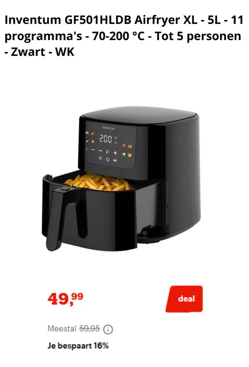 Aanbieding: Inventum GF501HLDB Airfryer XL