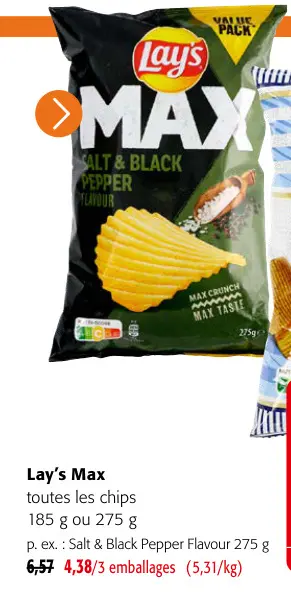 Offre: Lay's MAX Salt & Black Pepper Flavour