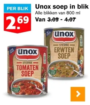 Aanbieding: Unox soep in blik