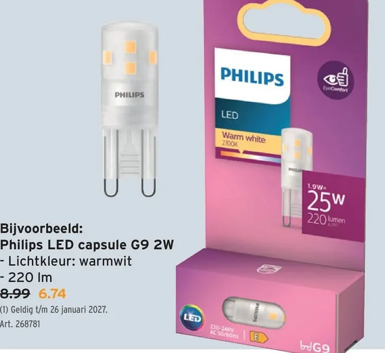 Promotie: Philips LED capsule G9 2W