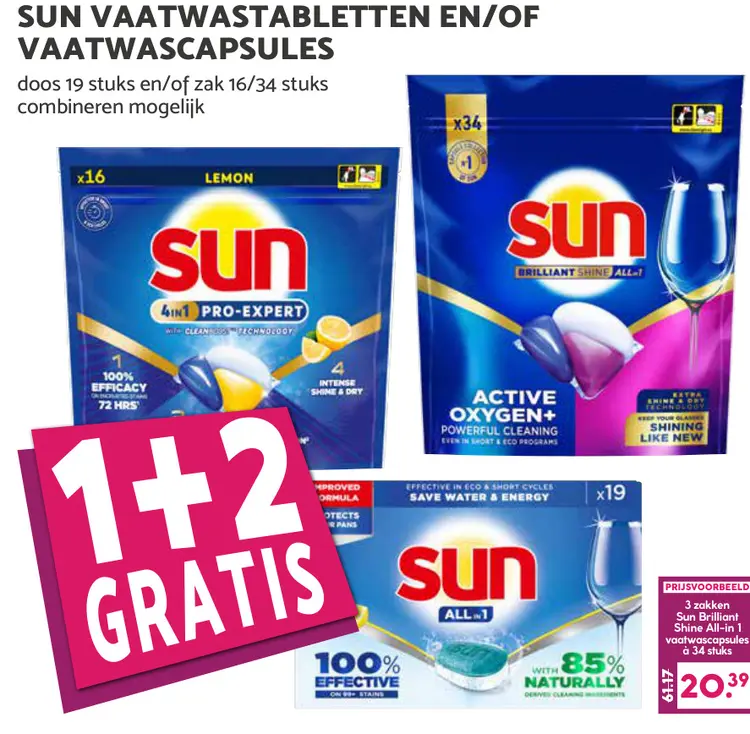Aanbieding: Sun Vaatwastabletten en/of Vaatwascapsules