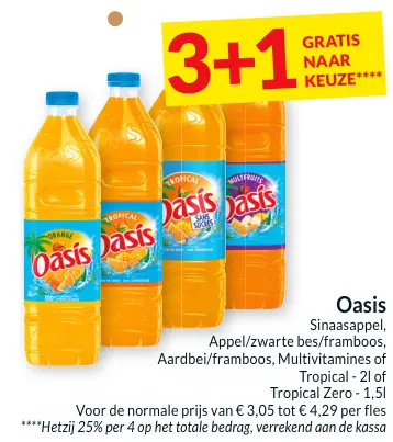 Promotie: Oasis Sinaasappel, Appel/zwarte bes/framboos,