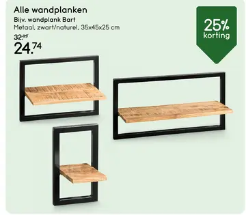 Aanbieding: Wandplank Bart - zwart/naturel - 35x45x25 cm