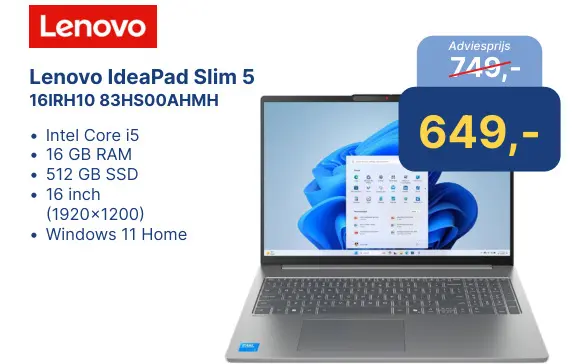 Aanbieding: IdeaPad Slim 5 16IRH10 83HS00AHMH