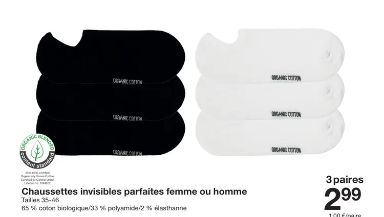 Offre: Chaussettes invisibles parfaites femme ou homme