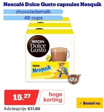 Aanbieding: Nescafé Dolce Gusto capsules Nesquik - chocolademelk - 48 cups - geschikt voor 48