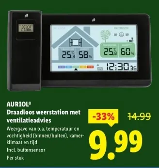 Aanbieding: AURIOL® Draadloos weerstation met ventilatiea
