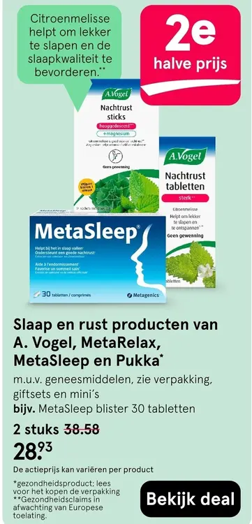 Aanbieding: Slaap en rust producten van A. Vogel, MetaRelax, MetaSleep en Pukka