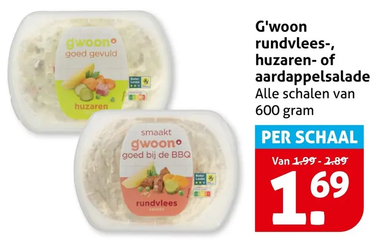 Aanbieding: Rundvlees-, huzaren- of aardappelsalade