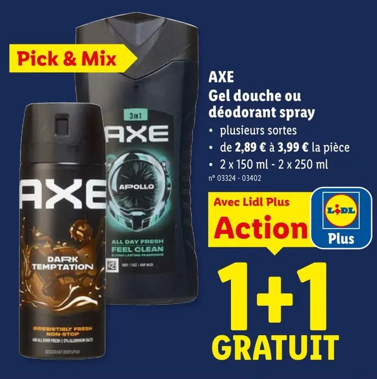 Offre: Gel douche ou déodorant spray