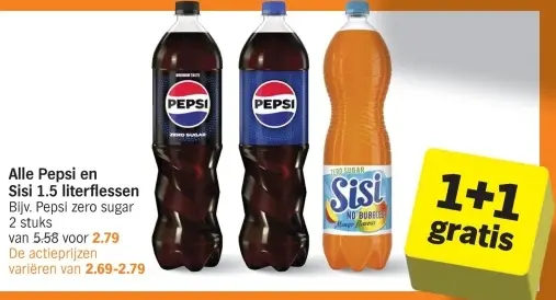 Aanbieding: Pepsi en Sisi 1.5 literflessen