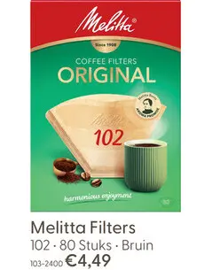 Aanbieding: Melitta koffiefilters 102 80 stuks bruin
