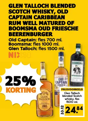 Aanbieding: Blended scotch whisky, Old Captain caribbean rum well matured of Boomsma oud Friesche Beerenburger
