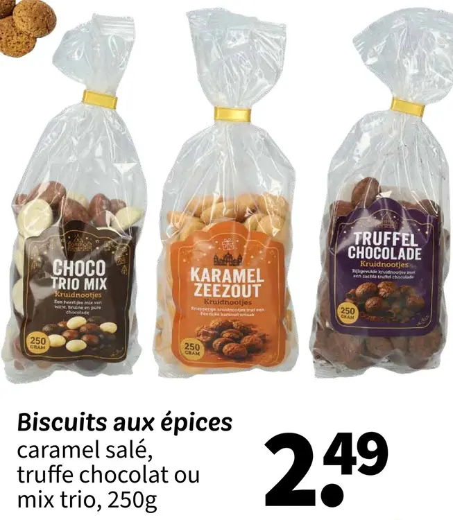 Offre: Biscuits aux épices caramel salé, truffe chocolat ou mix trio