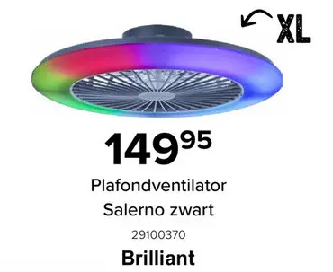 Promotie: Brilliant Plafondventilator Salerno met Lamp - LED 48W - 6800Lm - Dimbaar - Stil - Ø58cm - Zwart
