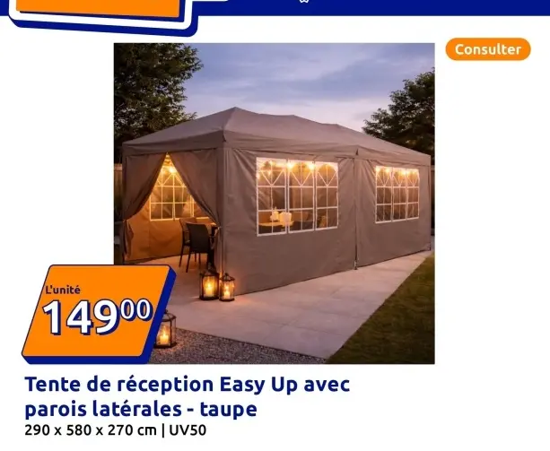 Offre: Tente de réception Easy Up avec parois latérales - taupe