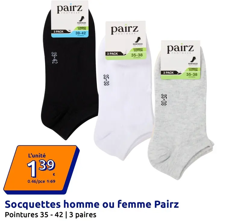 Offre: Pairz Socquettes homme ou femme