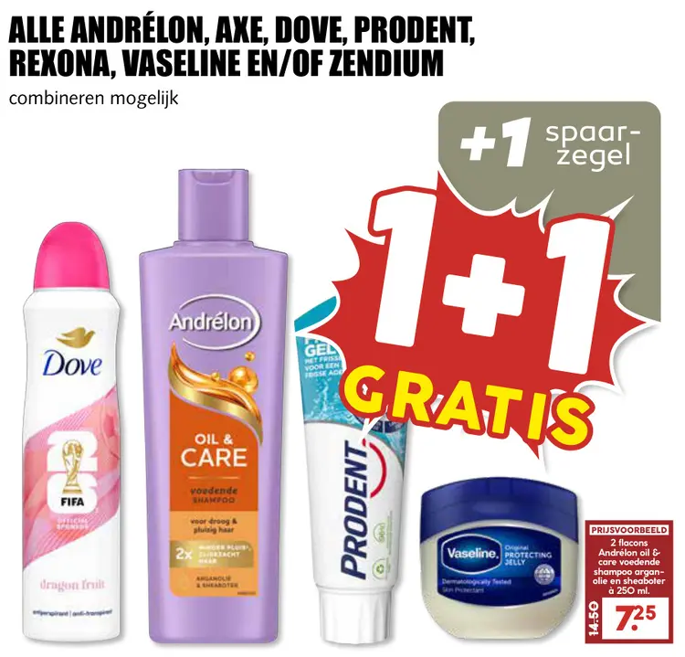Aanbieding: Alle Andrélon, Axe, Dove, Prodent, Rexona, Vaseline en/of Zendium