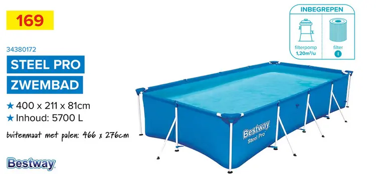Promotie: Bestway Steel Pro Frame Pool + filterpomp 400 x 211 x 81cm