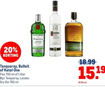 Aanbieding: Tanqueray, Bulleit of Ketel One