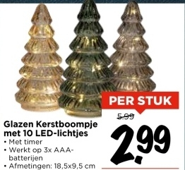 Aanbieding: Glazen Kerstboompje met 10 LED-lichtjes