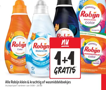 Aanbieding: Alle Robijn klein & krachtig of wasmiddeldoekjes