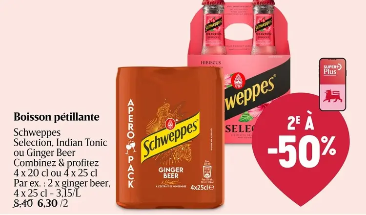 Offre: Boisson pétillante Schweppes Selection, Indian Tonic ou Ginger Beer