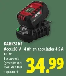 Aanbieding: Accu 20 V - 4 Ah en acculader 4,5 A