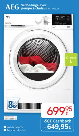 Offre: Sèche-linge avec pompe à chaleur TR78AT32B