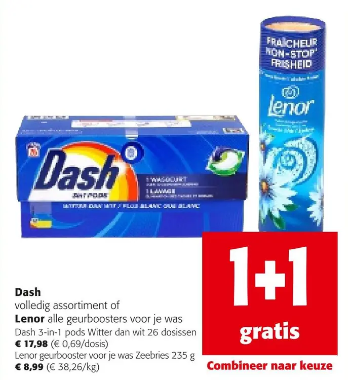 Aanbieding: Dash 3-in-1 pods Witter dan wit of Lenor geur
