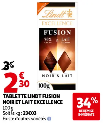 Promotie: Tablette Lindt fusion noir et lait excellence