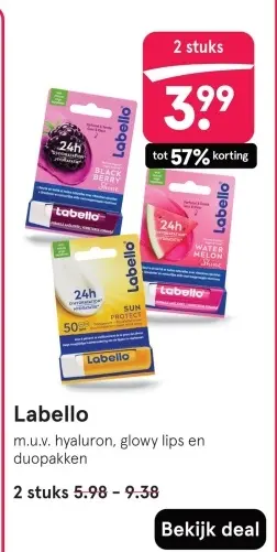 Aanbieding: Labello m.u.v. hyaluron, glowy lips en duopakken