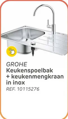 Promotie: Bau grohe keukenspoelbak + keukenkraan roestvrij staal 86x50cm