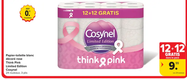 Offre: Papier-toilette blanc décoré rose Think Pink Limited Edition