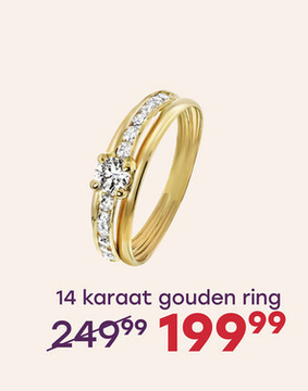 Aanbieding: 14 Karaat geelgouden ring met zirkonia