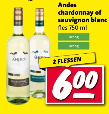 Aanbieding: Andes chardonnay of sauvignon blanc