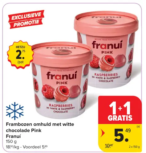 Promotie: Frambozen omhuld met witte chocolade Pink