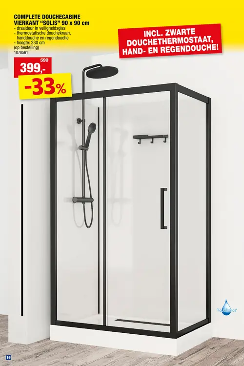 Promotie: Aquatrends Solis douchecabine 90x90x212 cm vierkant zwart