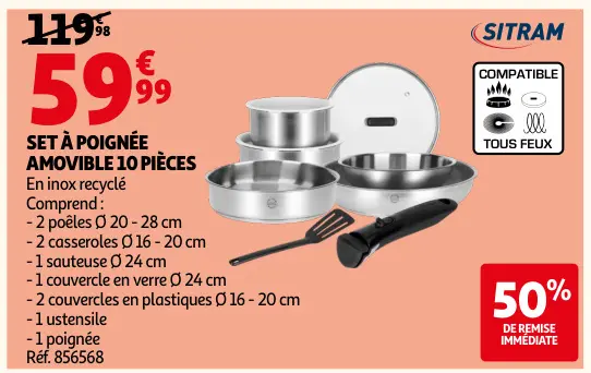 Promotie: Set à poignée amovible 10 pièces