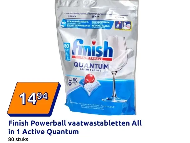Aanbieding: Finish Powerball vaatwastabletten All in 1 Active Quantum